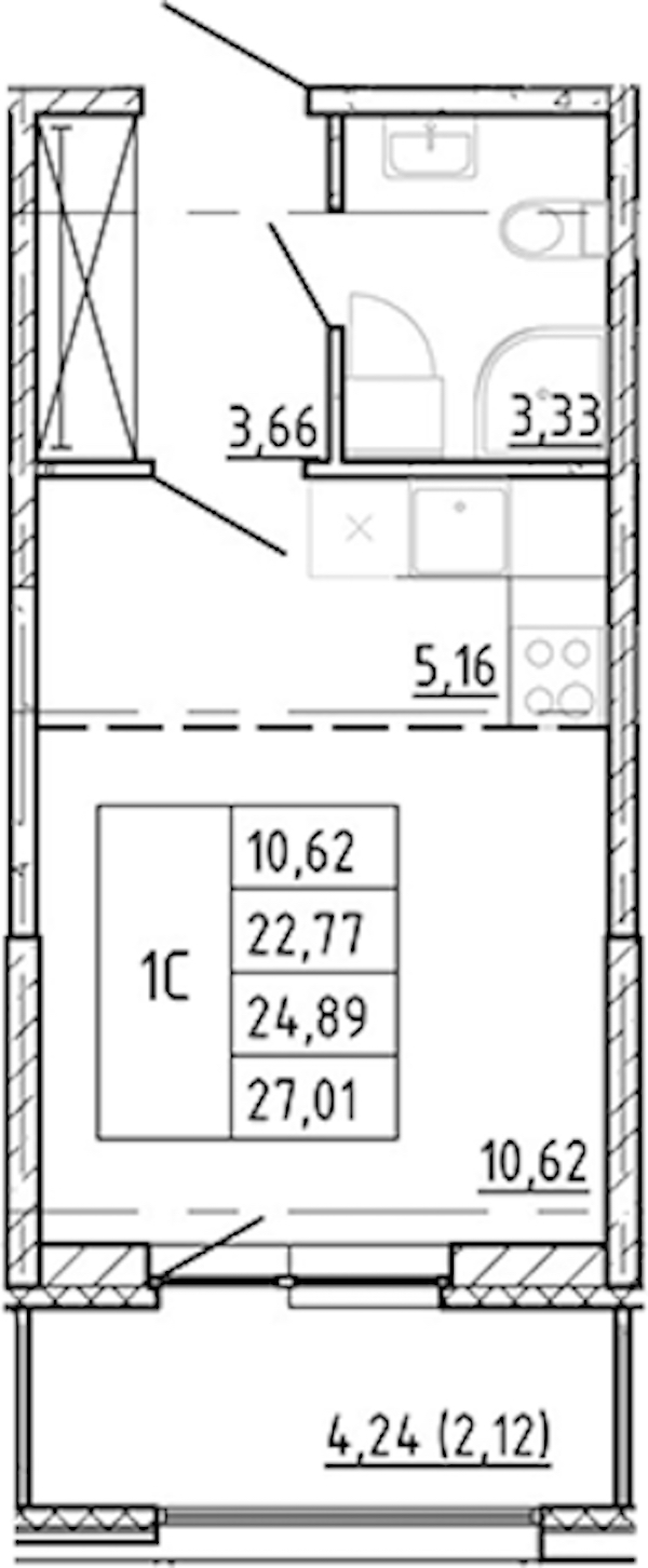 Квартира студия 22.77 м², 2/12 эт., ЖК «Полис Новоселье»